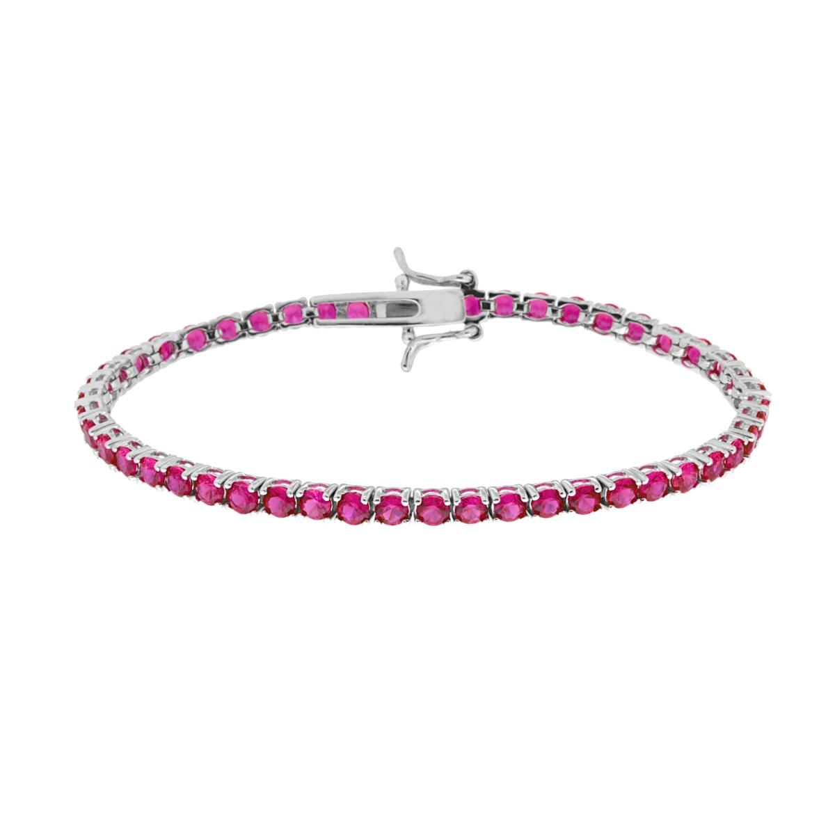 Bracciale in argento con rubini rossi, stile tennis.