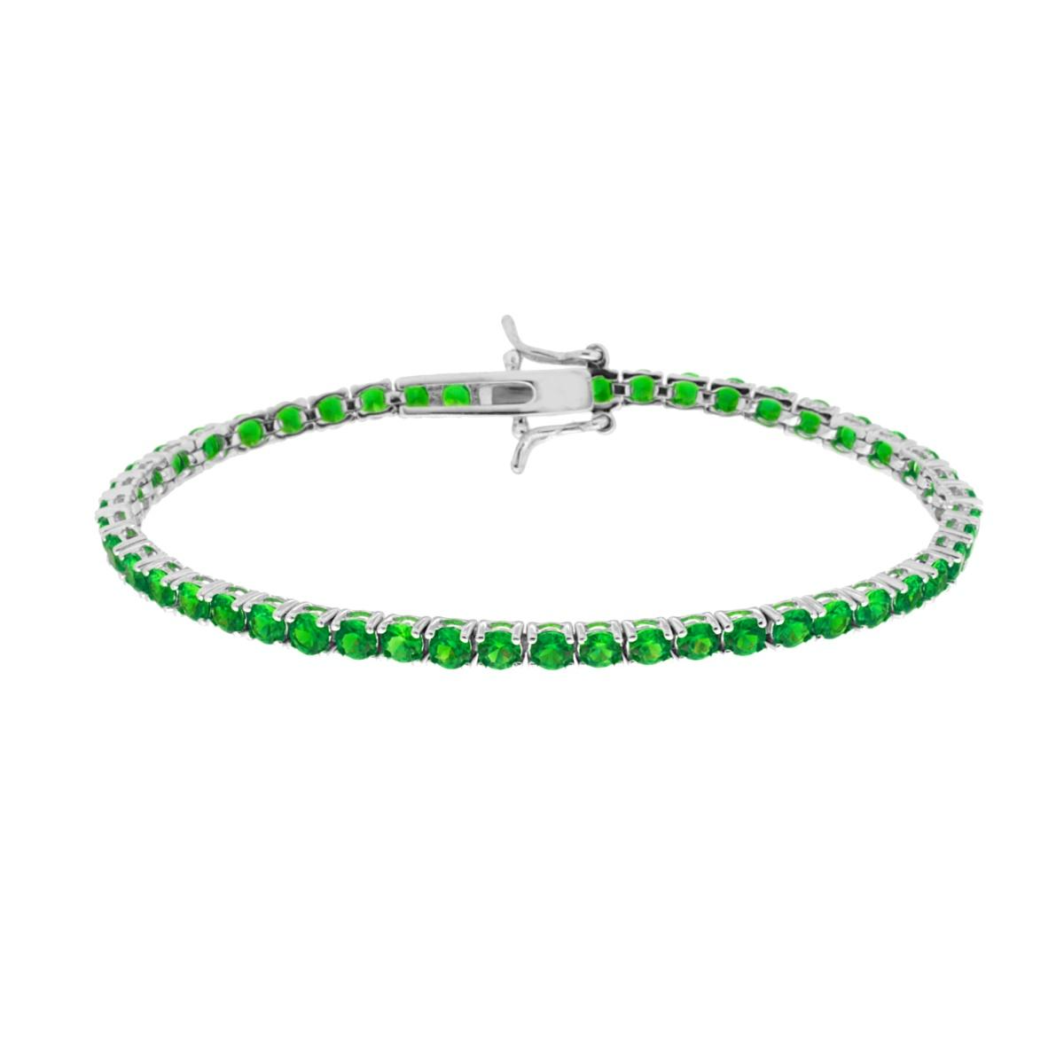 Bracciale tennis in argento con zirconi verdi, fermaglio a cassetta.