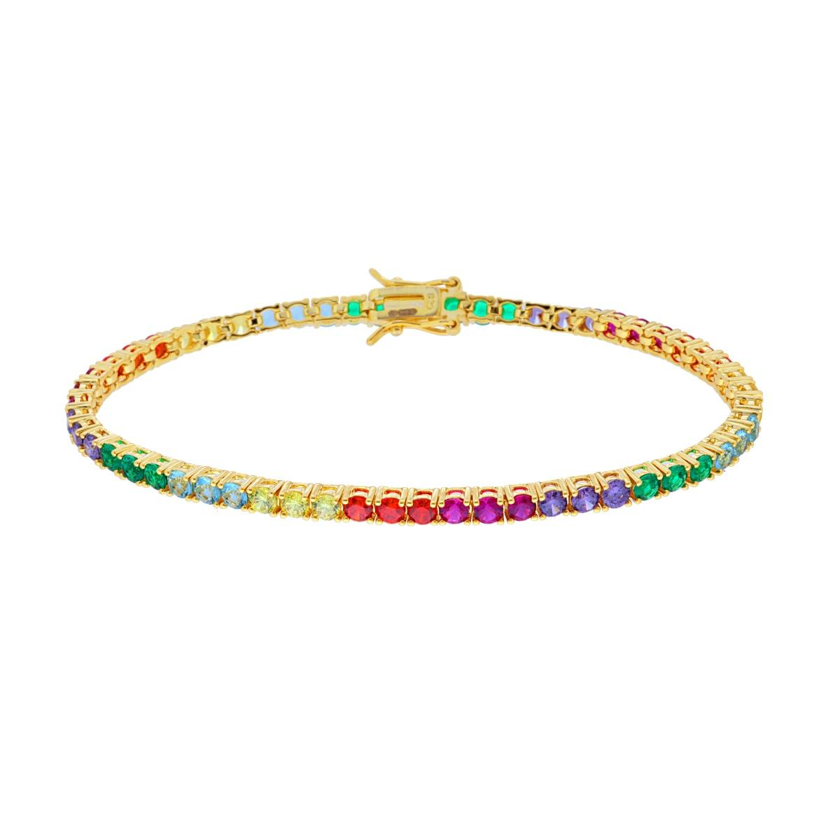 Rainbow Tennis Bracelet 3mm Color Block, in S925 Silver and Zircons