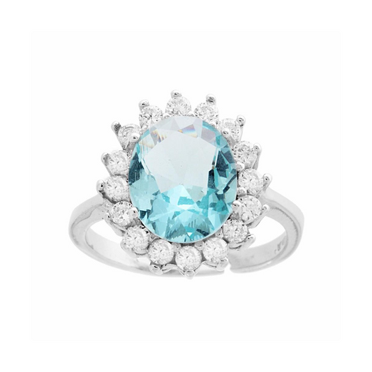 925 Silver Ring with Oval Zircon and White Zircons