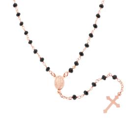 Collana Rosario con Grani Neri e Oro Rosa, Argento s925