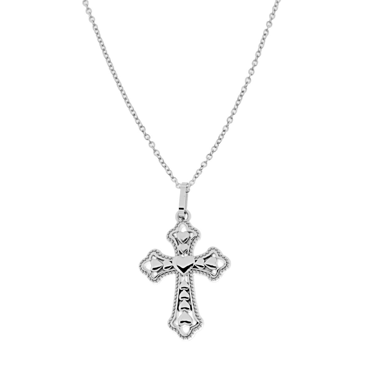 Collana con Croce Pendente con Cuori, Acciaio Inossidabile