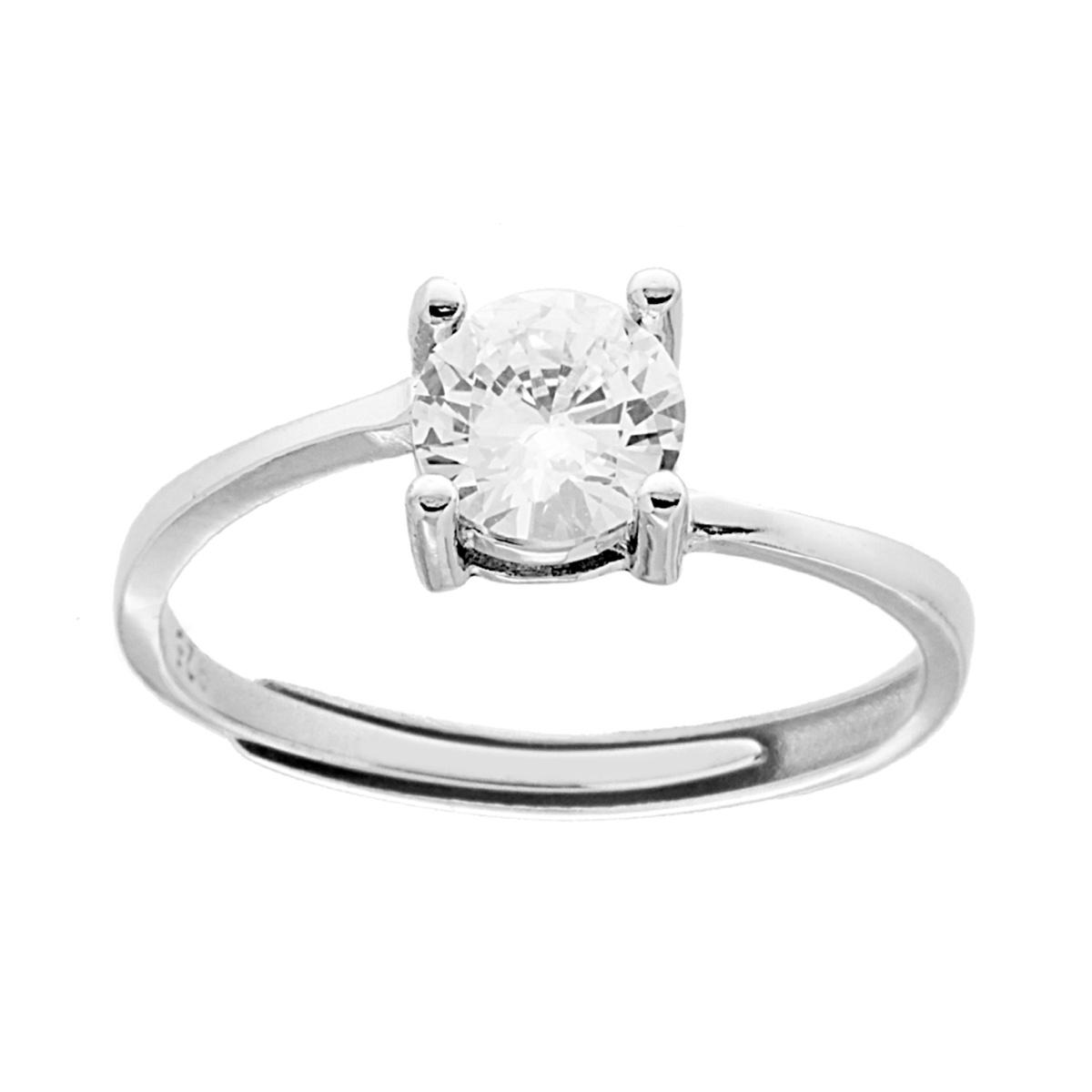 Anello solitario in oro bianco con diamante centrale a taglio brillante, incastonato in una montatura a quattro griffe.