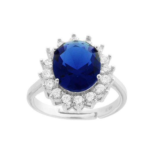 925 Silver Ring with Oval Zircon and White Zircons