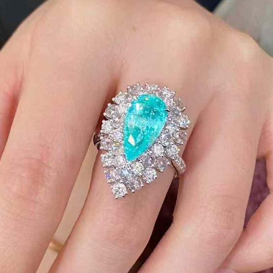 Anello Ovale Paraiba con Zirconia, ARGENTO 925