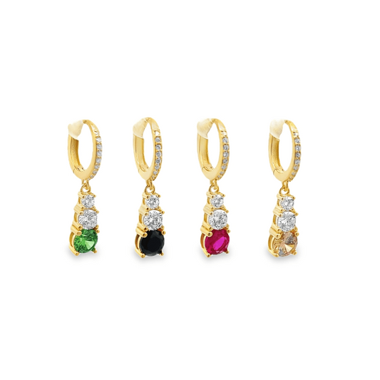 Orecchini Cerchietto con 3 Punti Luce Pendenti, Argento s925