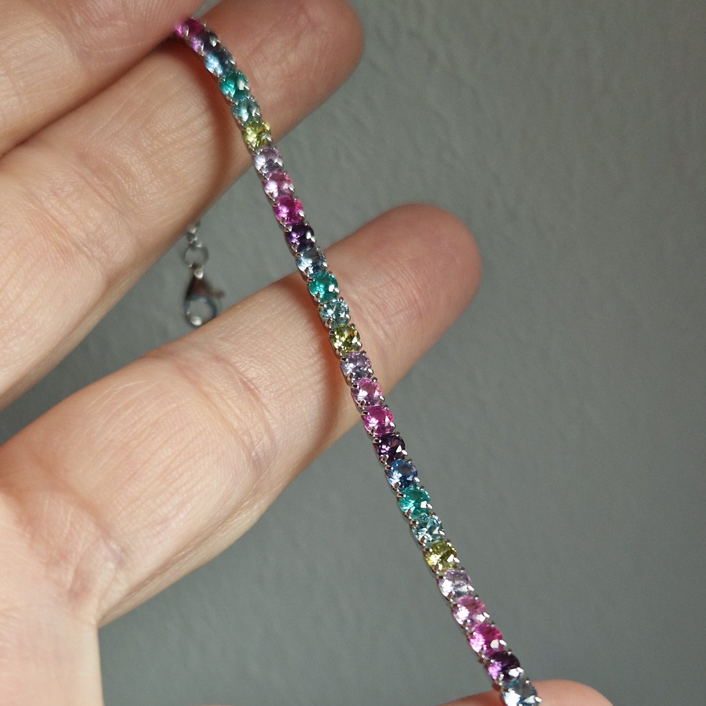 Bracciale Tennis Rainbow 3mm, in Argento S925 e Zirconi Rainbow Paraiba