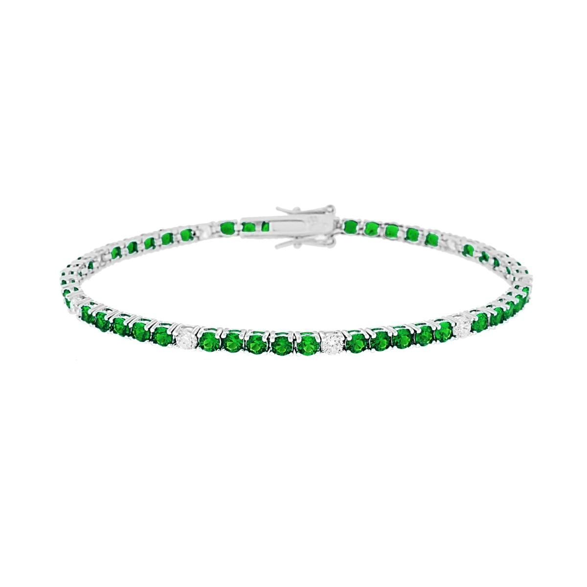 Bracciale a catena con zirconi verdi e bianchi, chiusura a molla.