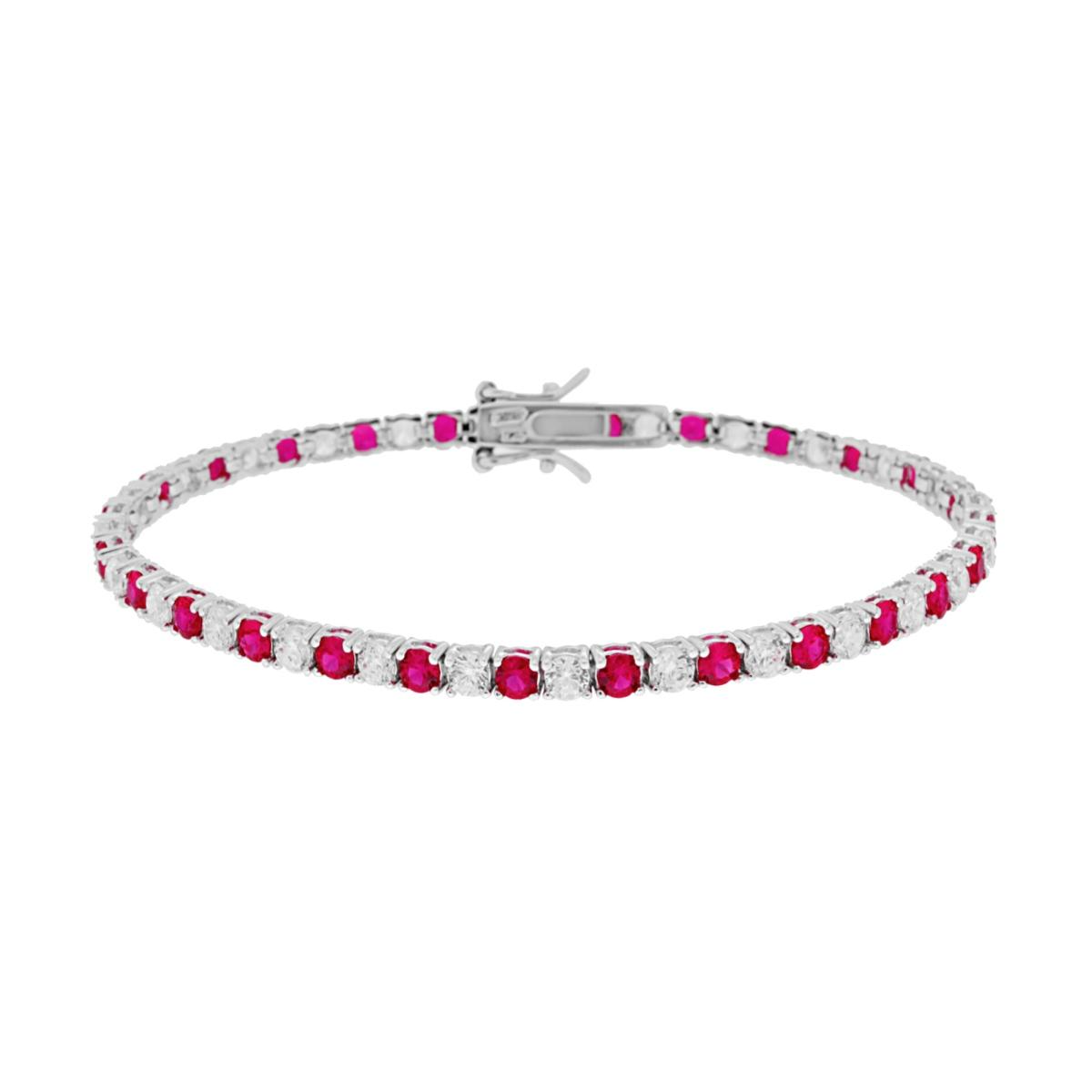 Bracciale tennis in argento con rubini e zirconi bianchi.
