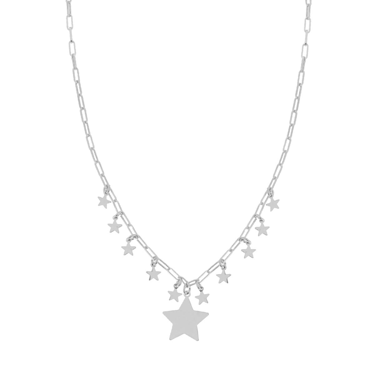 Collana a maglie in argento con ciondoli a stella e un'unica grande stella centrale.
