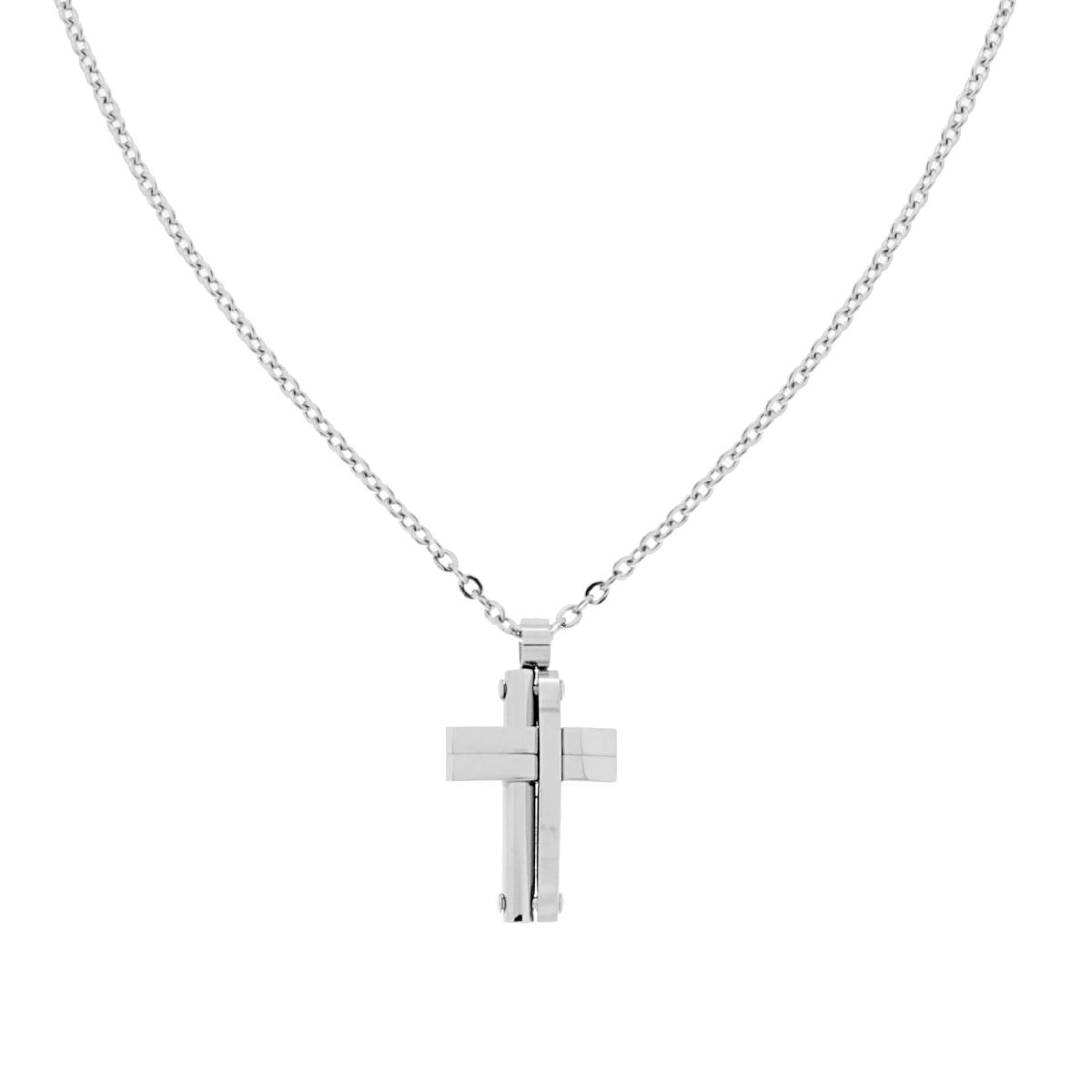 Collana con ciondolo a croce in metallo argentato.