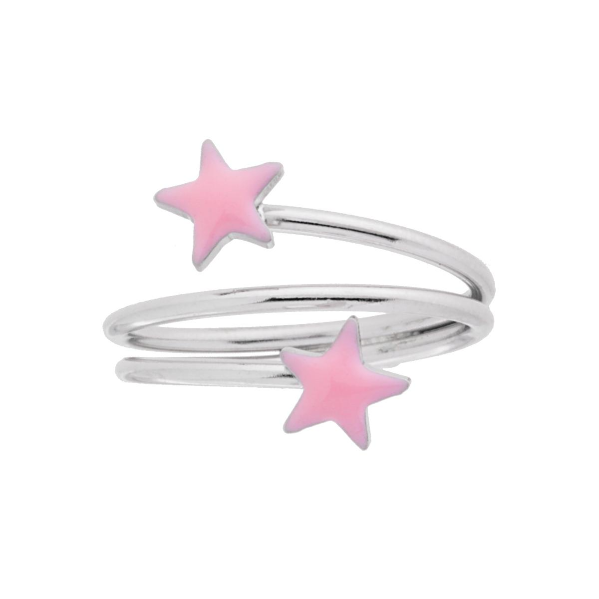 Anello a spirale in argento con due stelle smaltate rosa.