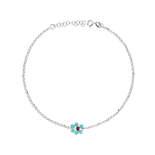 Cavigliera Diamantata con Fiore, Argento S925