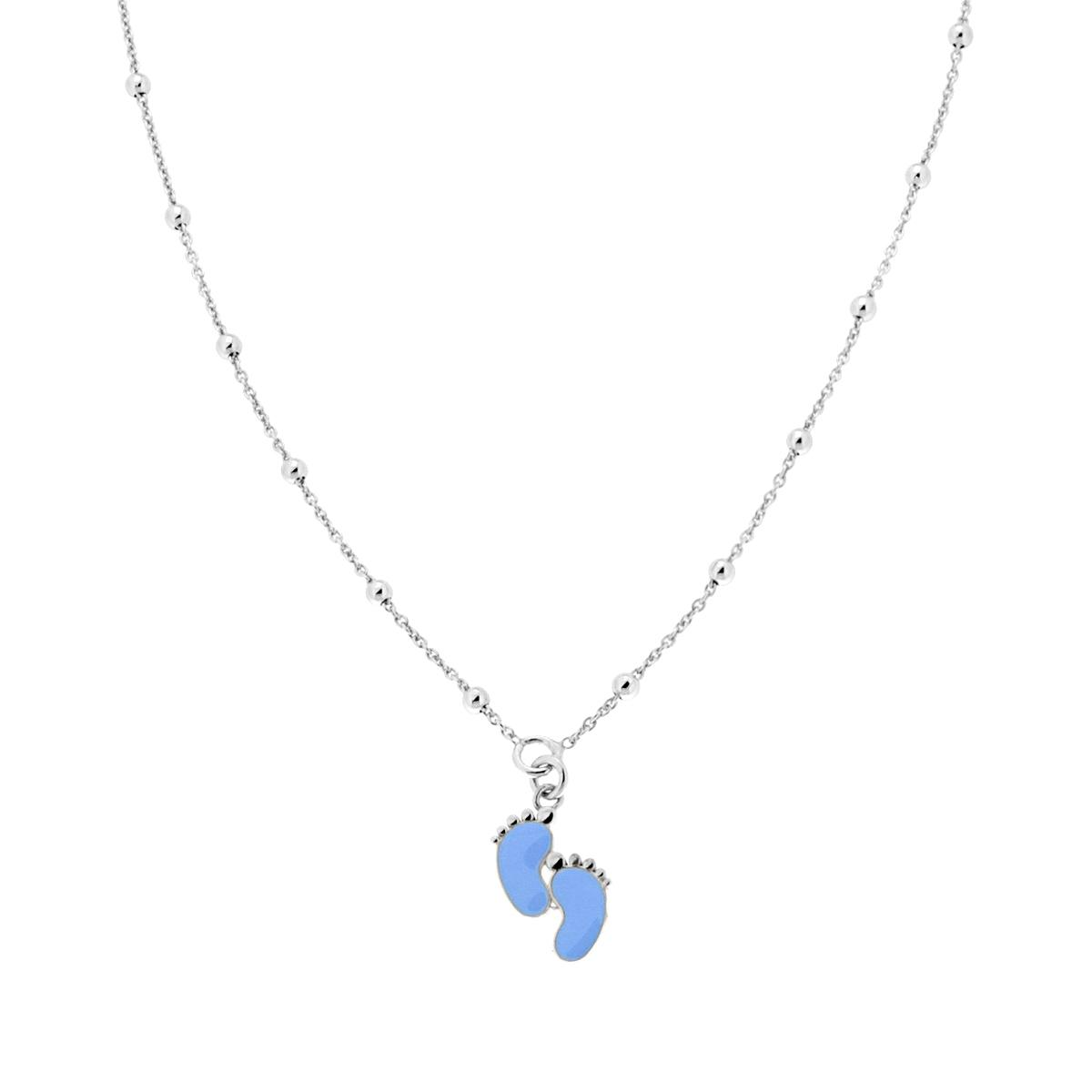 Collana in argento con ciondolo a forma di piedini blu, perfetta per celebrare la nascita di un bambino