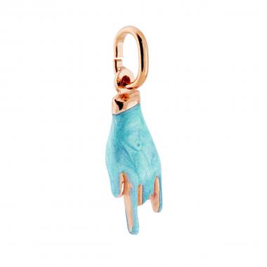 Ciondolo Portafortuna Mani con Corna, AZZURRO PERLATO, in Argento s925