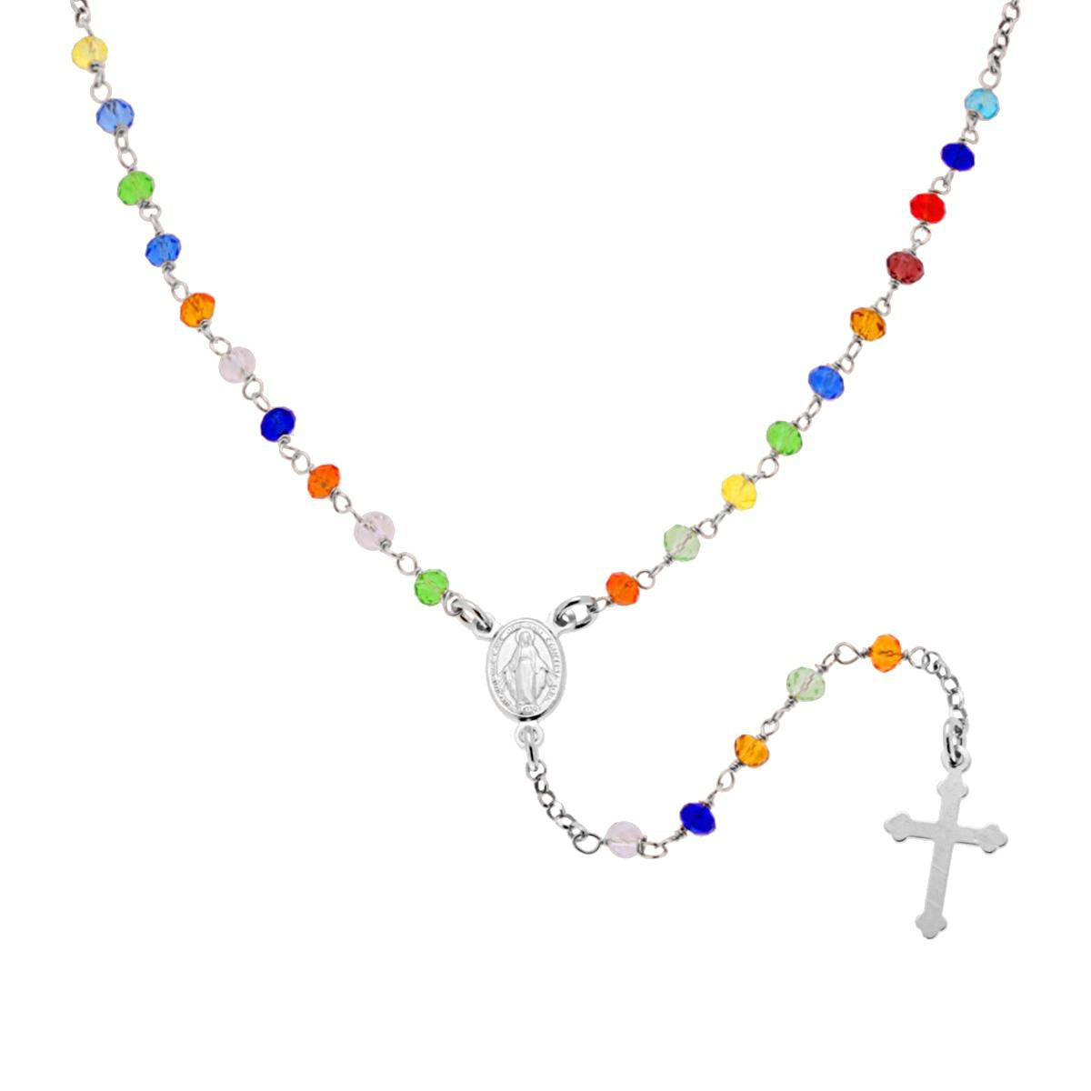 Collana Rosario con Grani Multicolor Rainbow, Argento s925