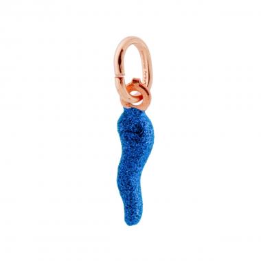 Ciondolo Corno Azzurro con GLITTER 18mm, in Argento 925