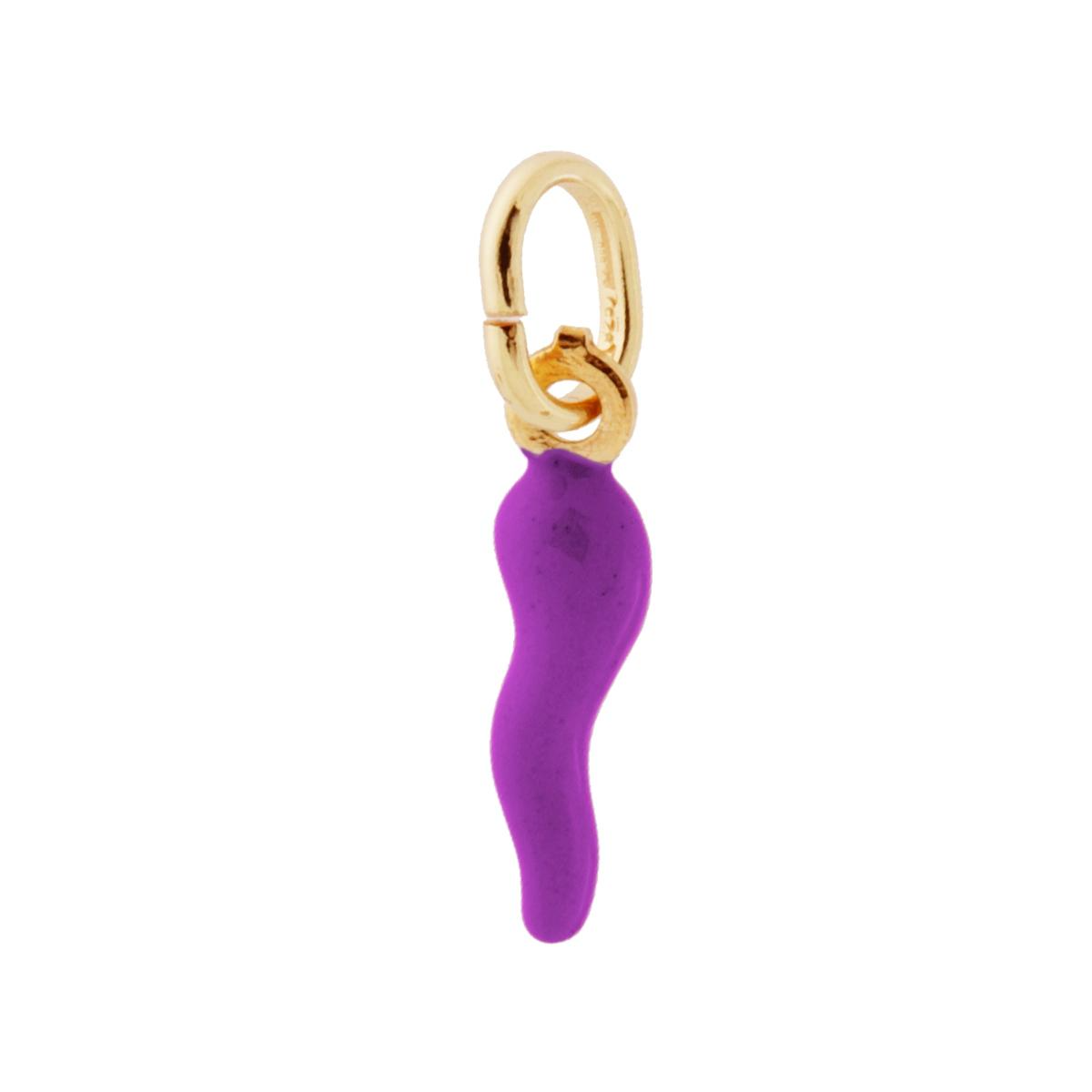 Corno portafortuna viola con gancio in oro.