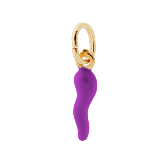Corno portafortuna viola con gancio in oro.
