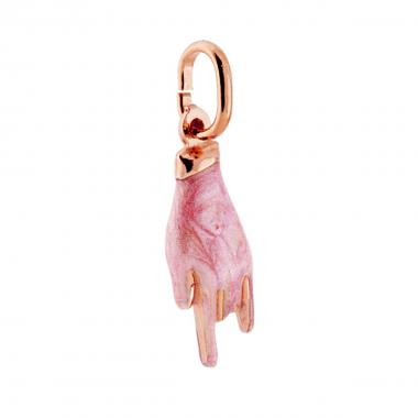 Ciondolo Portafortuna Mani con Corna, ROSA PERLATO, in Argento s925