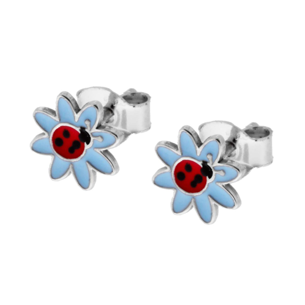 Orecchini Fiore con Coccinella, Argento S925