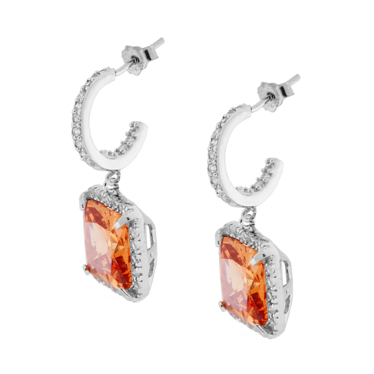Orecchini Pendenti Quadrati con Ambra, Argento s925