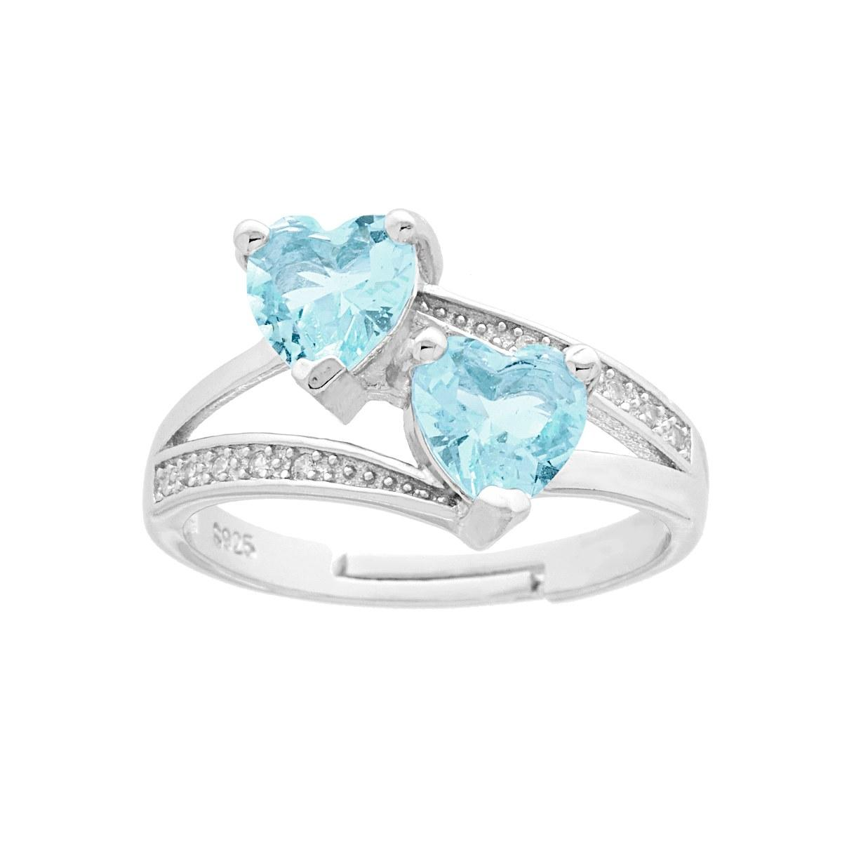 Anello Doppio Cuore con Zirconi, in ARGENTO S925