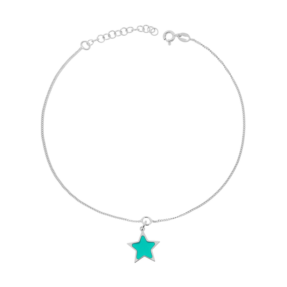 Braccialetto a catena in argento con ciondolo a forma di stella turchese.