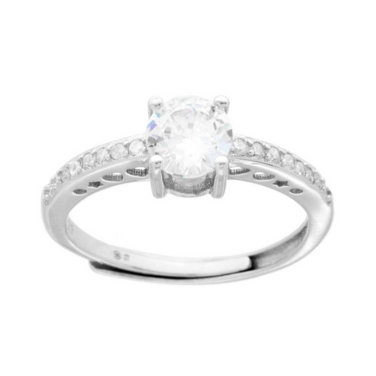 Solitaire Ring 925 Silver Zirconia - Adjustable