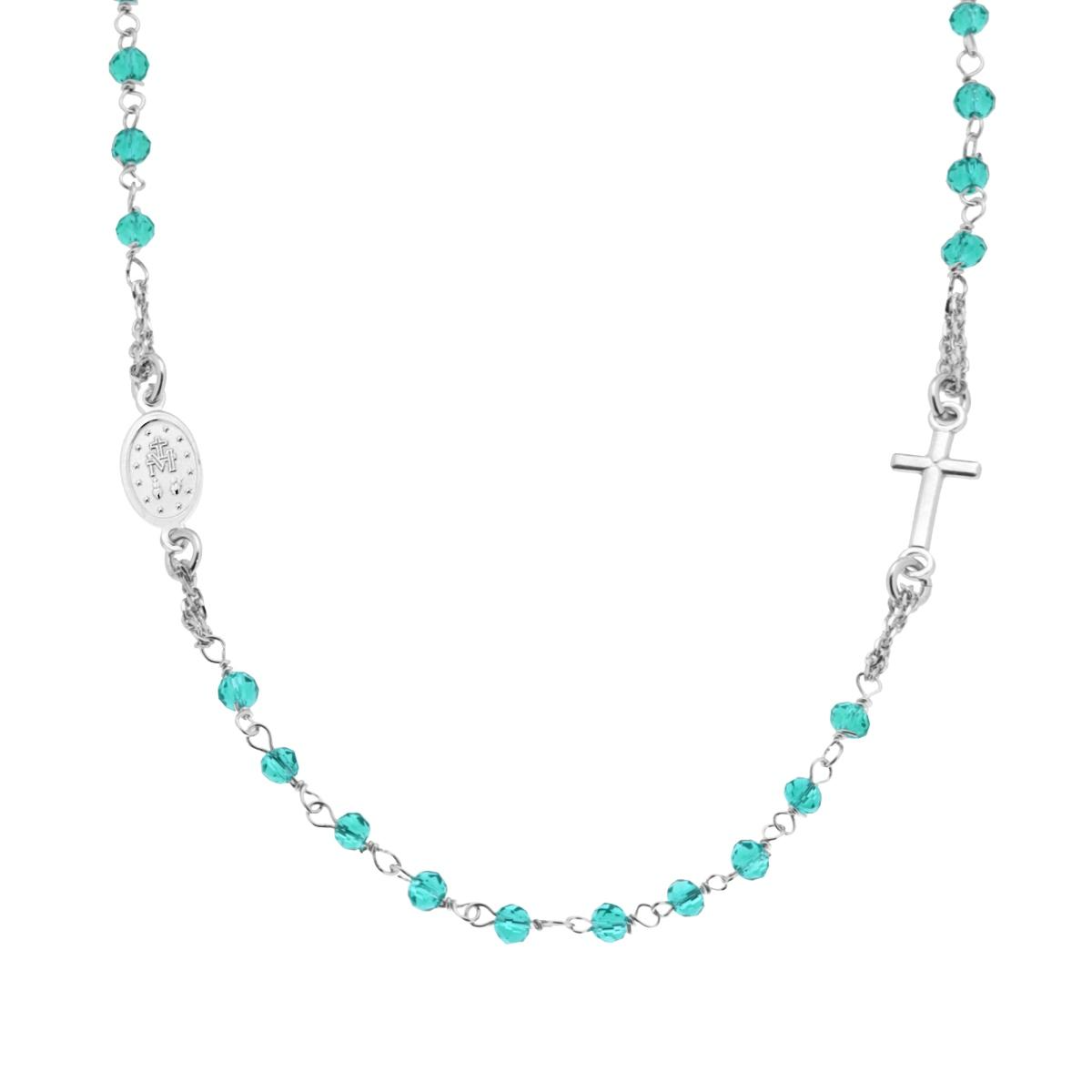 Collana rosario in argento con perline color acquamarina.