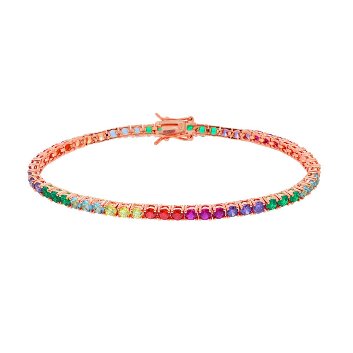 Braccialetto tennis in oro rosa con gemme multicolori.