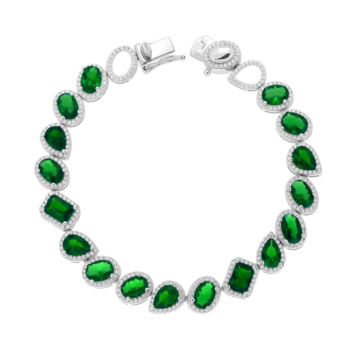 Bracciale tennis in argento con smeraldi e zirconi.