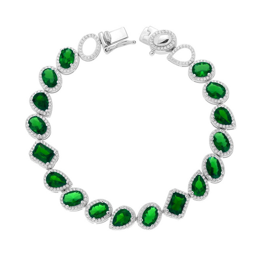 Bracciale tennis in argento con smeraldi e zirconi.