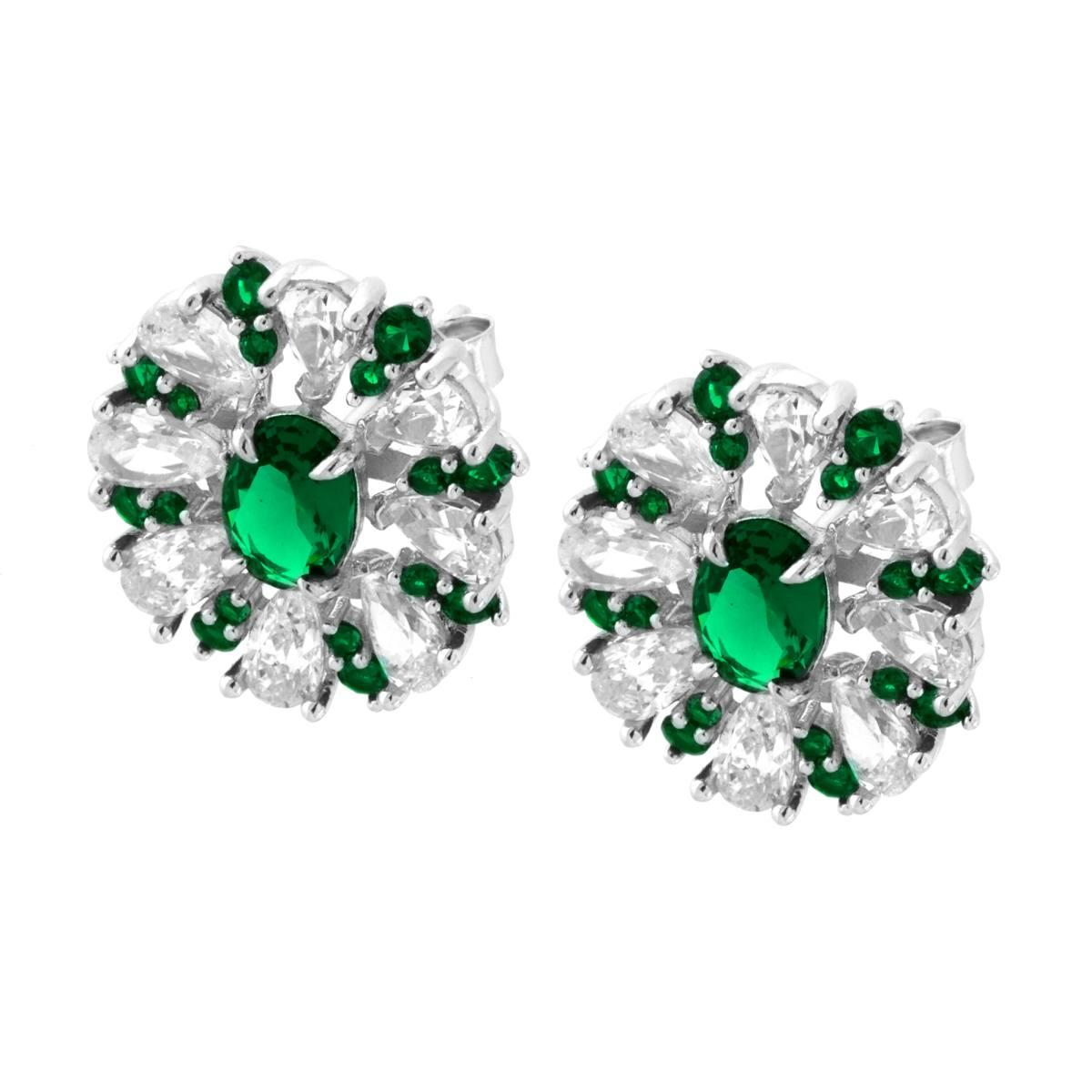Orecchini Fiore Verde contornato, in Argento S925