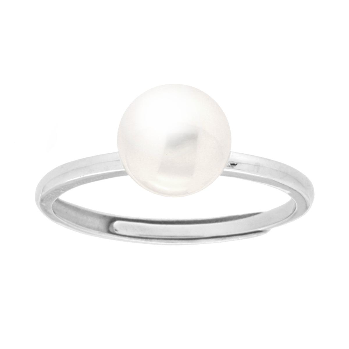 Anello in argento con perla bianca, regolabile.