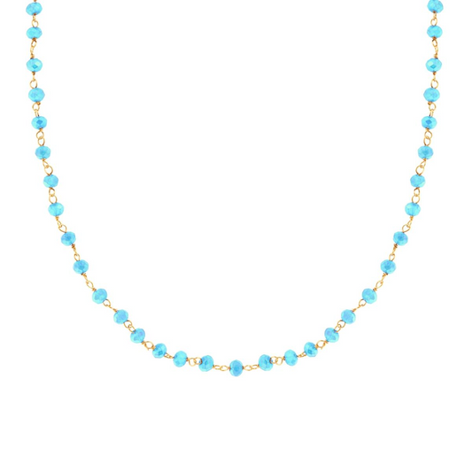 Collana girocollo con perle sfaccettate in color turchese e catena in oro giallo.