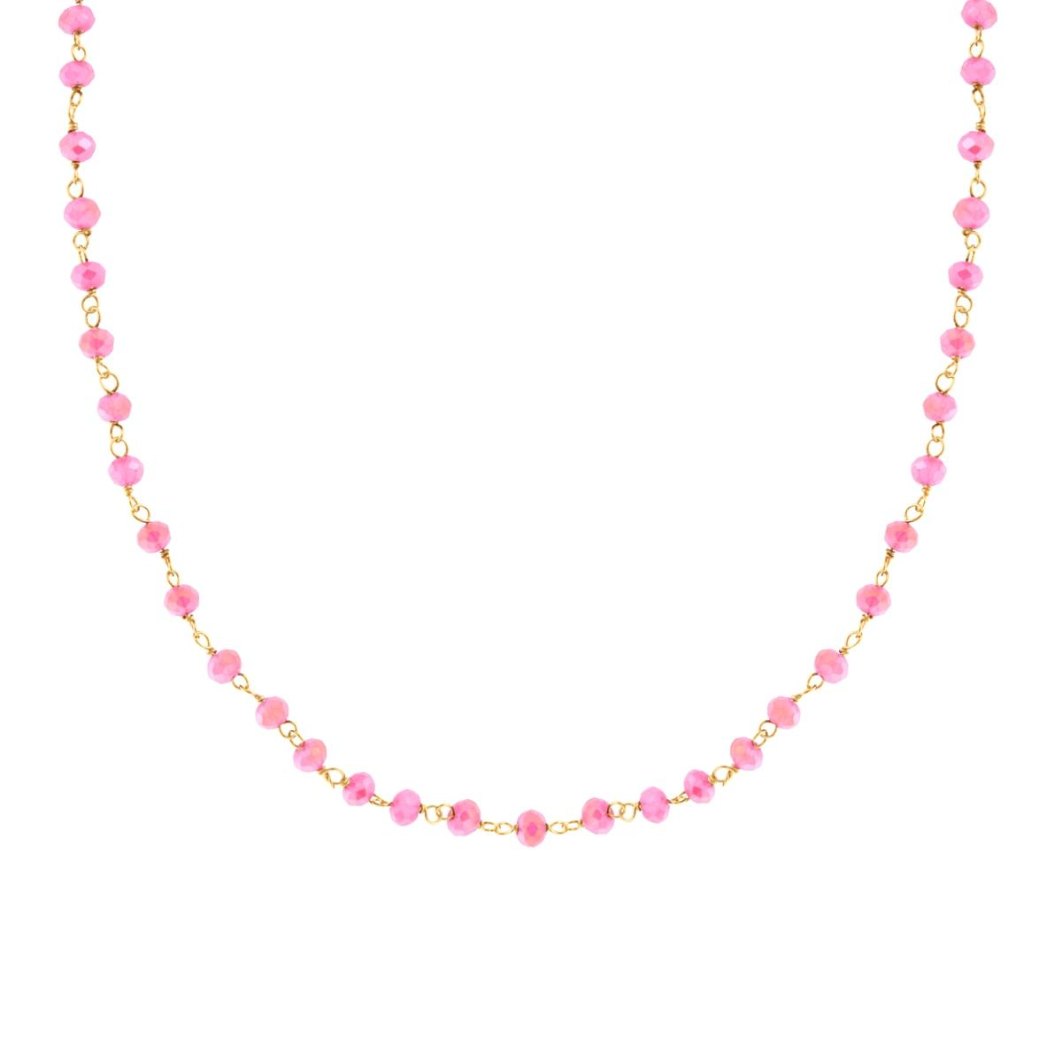 Collana girocollo da donna in oro con piccole perle rosa, perfetta per un look elegante e delicato.