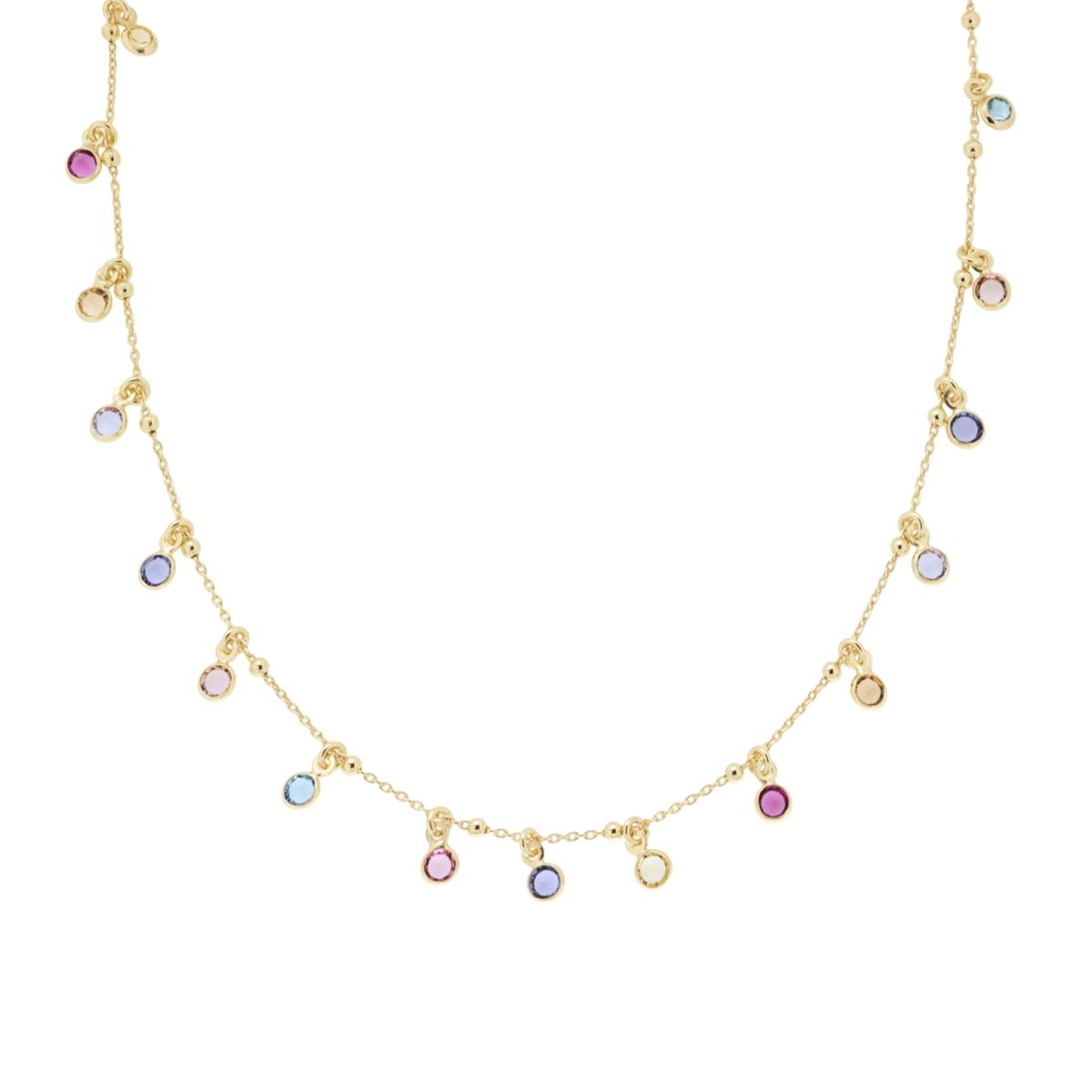 Collana in oro con ciondoli a cerchio multicolori.