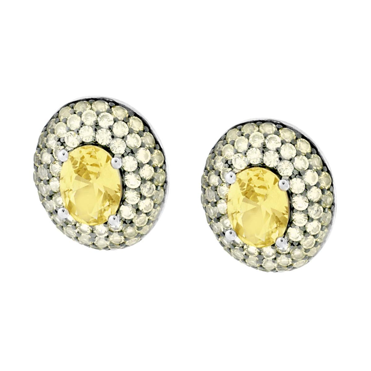 Orecchini Bottone Ovale con Topazio Giallo, in Argento S925