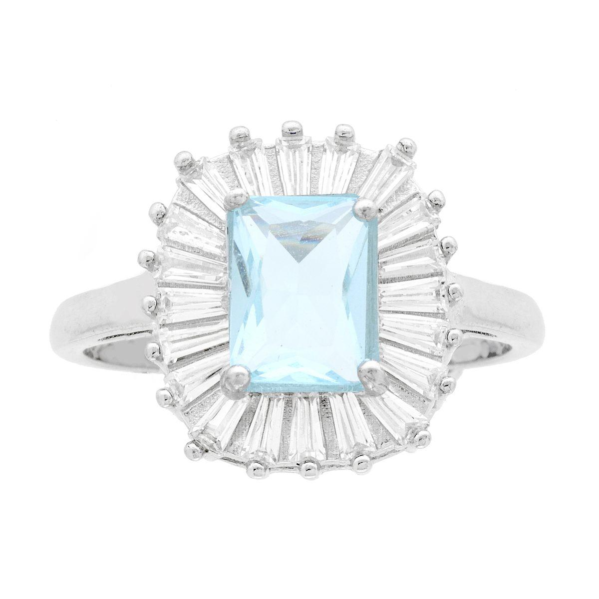 Anello Rettangolare Acquamarina, in Argento 925