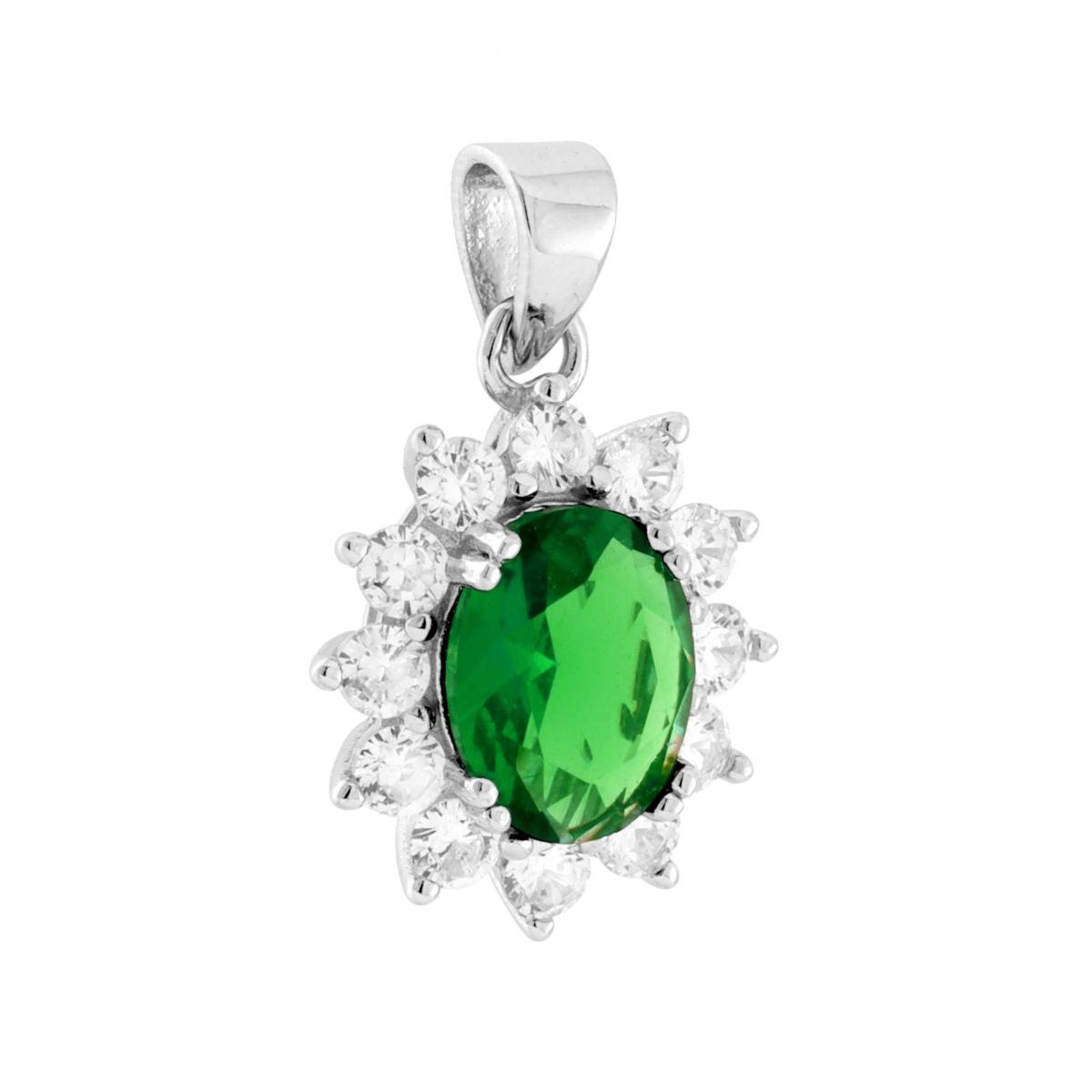 Parure Set Orecchini e Ciondolo Ovale Verde Smeraldo, in Argento S925