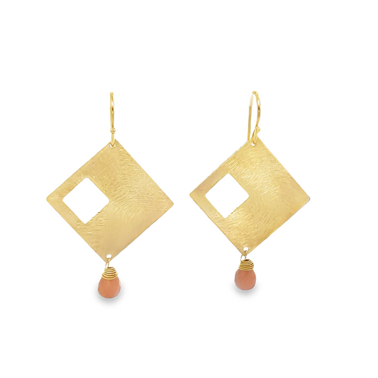 Satin Rhombus and Drop Precious Stones Earrings