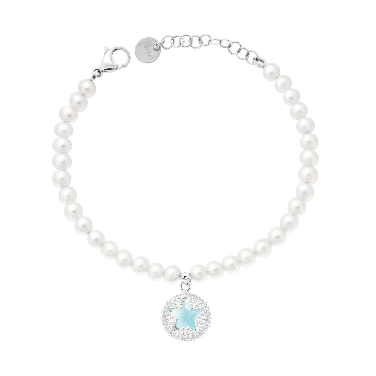 Women's Bracelet with Pearls and Aquamarine Crystal Star