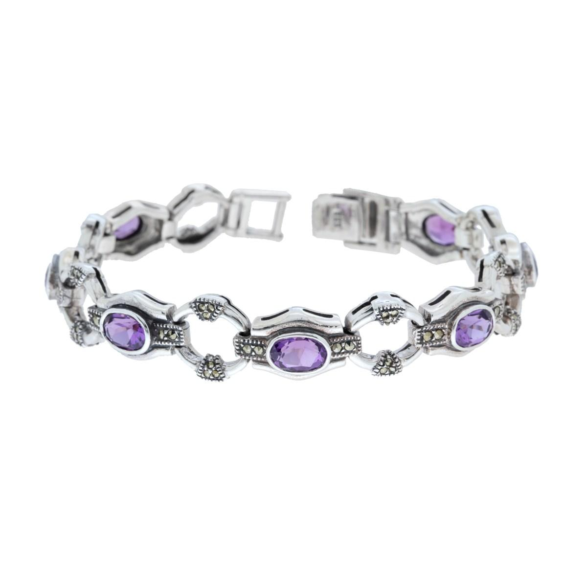 Bracciale in argento con ametiste ovali e marcassiti.