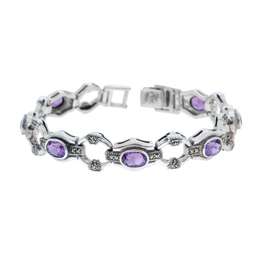 Bracciale in argento con ametiste ovali e marcassiti.