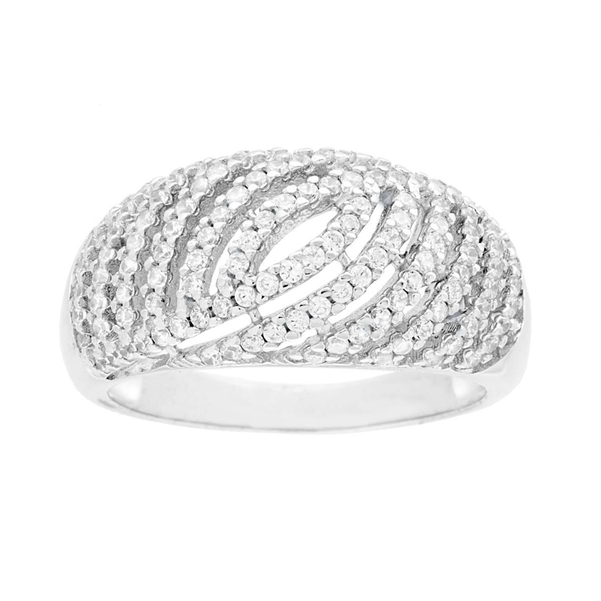 Anello Fascia con Zirconi Bianchi, Argento S925