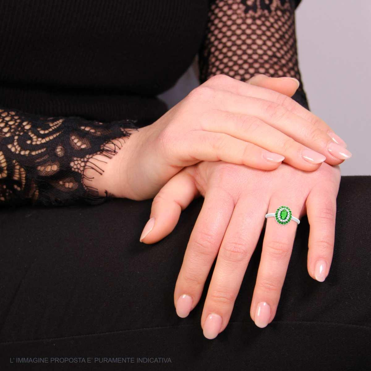 Anello Ovale Kate Verde e Bianco, in ARGENTO S925