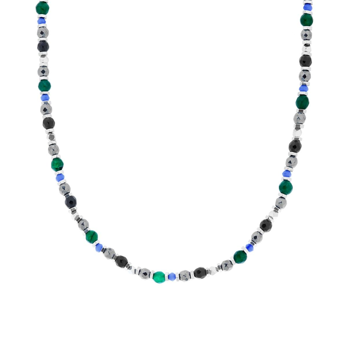 Collana da uomo con perle di ematite, agata verde e perle sfaccettate in agata nera e sodalite.
