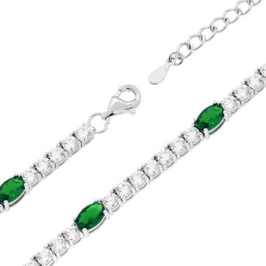 Bracciale Tennis con Ovali Verde Smeraldo e Bianchi, in ARGENTO 925
