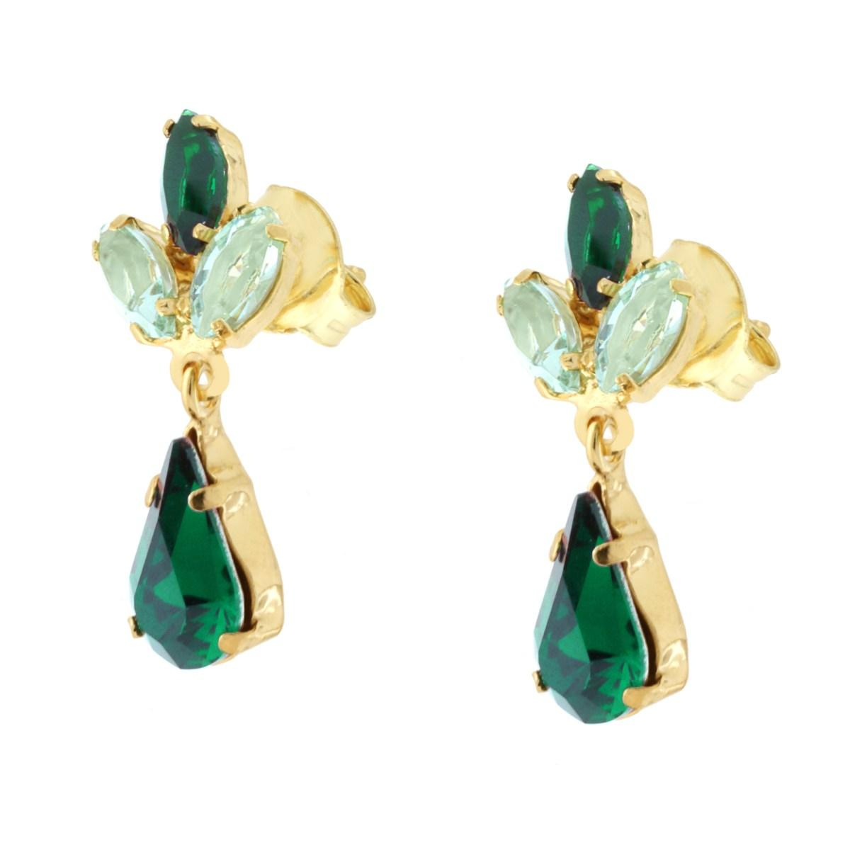 Orecchini Fiore a Goccia, Verde - in Argento S925